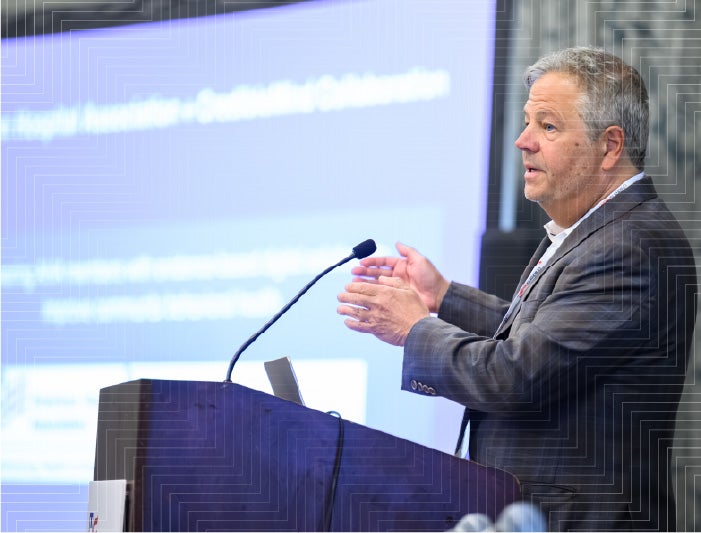 A speaker leads a session at the American Hospital Association's Healthier Together Conference, taking place May 4-6, 2027 in Anaheim